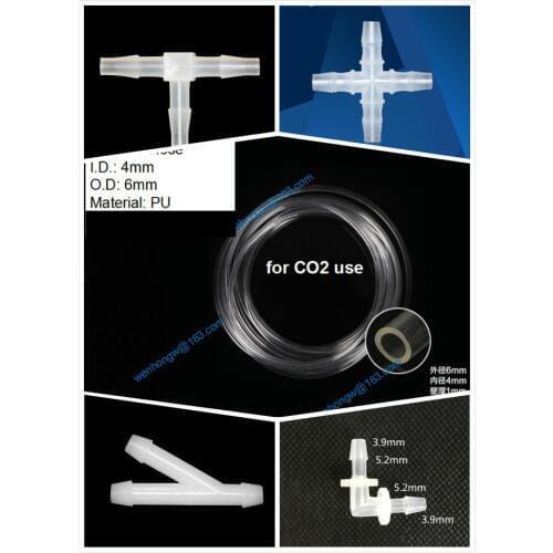 Aquarium CO2 Proof Plastic Clear Tubing 4/6mm Air Pipe Hose for Fish Tank, T shape fittings, Y shape, cross, elbow, 3 way, 4way