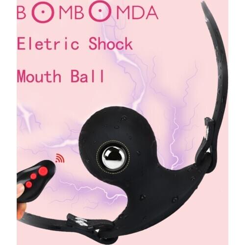 Electric Shock Silicone Gag Ball BDSM Bondage Restraints Wireless Remote Open Mouth Sex Ball Harness Strap Gag Sex Toy For Women