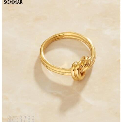 SOMMAR Trendy Gold Vermeil size 6 7 8 Girlfriend wedding ring Simple Knotted men ring Wedding Jewelry Accessories