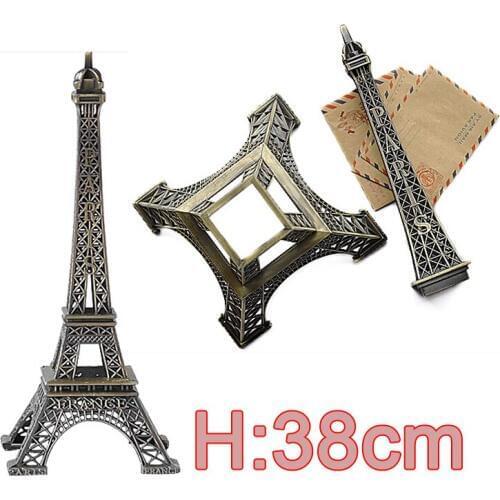 Large Size 38cm Height Bronze Tone Paris Eiffel Tower Figurine Statue Antique French Vintage Metal Craft Model Separation Design