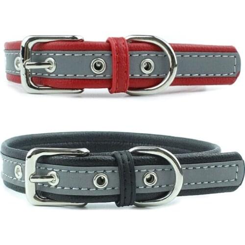 Reflective Pet Dog Collar PU Leather Adjustable Necklace Red Black Small Pet Supplies Collars For Puppy Cat Dogs