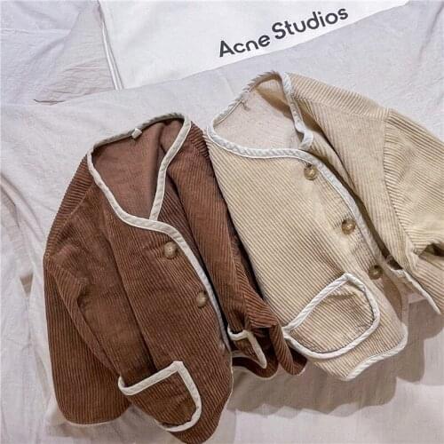 2021 Korea style girls boys corduroy coat autumn cotton fashion full sleeve kids jacket 1-7 years