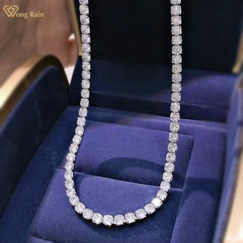 Wong Rain 925 Sterling Silver Created Moissanite Gemstone Anniversary Full Diamond Chain Choker Unisex Necklace Fine Jewelry