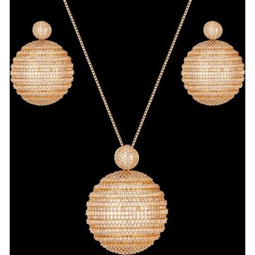 Zlxgirl jewelry high quality AAA cubic zircon Gold Chain pendant with earring jewelry sets best womens wedding necklace bijoux