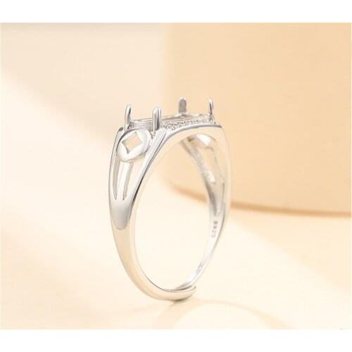 Ring Setting for 5x11mm Rectangle Cabochons Ring Blank White Gold Plated 925 Silver Zircon Adjustable Ring Base SR0213