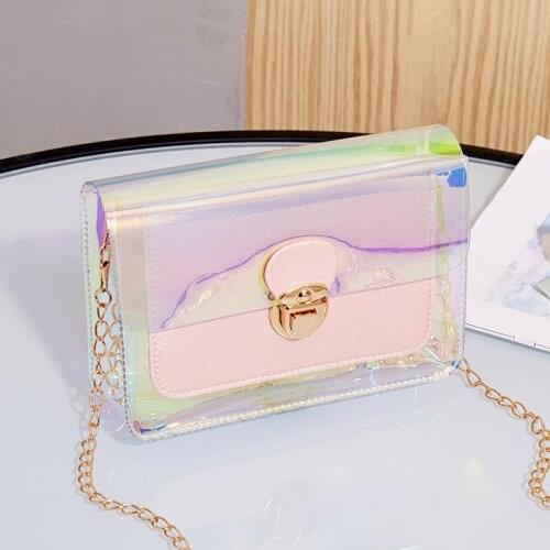 Womens Crossbody All-Matching Gel Internet Celebrity Transparent Chain Small Shoulder Mobile Phone Bag