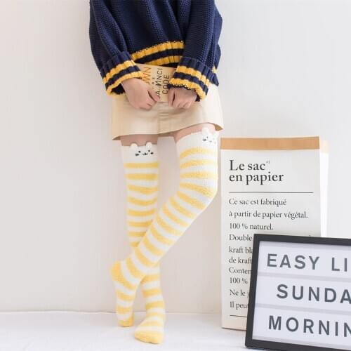 Maiden Knitted Socks Over-Knee Cute Cartoon Coral Fleece Pile Decoration Keep Warm Leg Warmers Winter Clothing Accessories