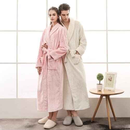 Pink Couple Robes Winter Long Gown Fleece Robe Bride And Groom Lounge Wear Women And Men Flannel Sleepwear 2020 Phoentin FG257