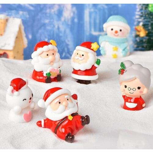 1Pc Mini Resin Santa Snowman Figurin Bonsai Ornament Micro Landscape Christmas Decoration Xmas Ornament Home Decor