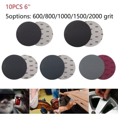 10pcs 6" Wet/Dry Sandpaper 600/800/1000/1500/2000 Grit With Hook And Loop Sanding Pad For Wood Polishing Tool