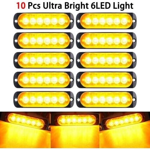 10pcs Car Lights Amber 6 LED Urgent Warning Working 12V Dust-proof Drop Shipping