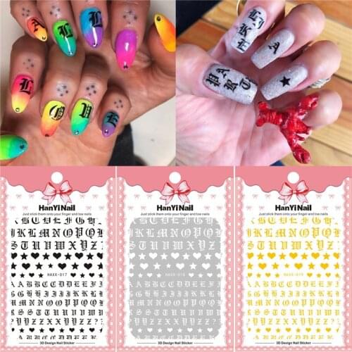 3D Nail Art Nail Applique Gold Letter Black Character Nail Glue Sticker Decal DIY Easy To Use Nail Art Nail Decoration Stickers