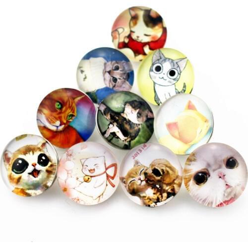 50pcs/lot Mix Random Cute Cats Snap Buttons for 18mm Ginger Snap Bracelet&Bangles DIY Snap necklace Jewelry Charms