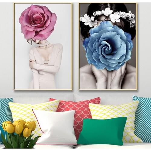 Abstract Woman And Rose Wall Art Canvas Painting Poster And Prints Wall Pictures For Modern Living Room Bedroom Decor