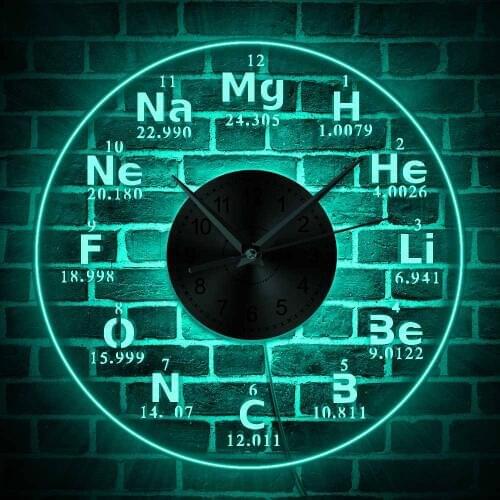 Chemical Element Periodic Acrylic Wall Clock With Backlight LED Lighting Wall Lamp Modern Home Decor Led Nightlight Teacher Gift