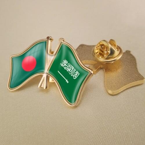 Bangladesh and Saudi Arabia Crossed Double Friendship Flags Lapel Pins Brooch Badges