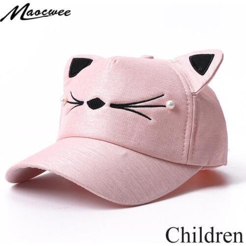 Cute Ears Cat Baseball Cap for Children Girls Boys Pearl Hat Baseball Caps Adjustable Summer Sun Hat Cap Cute Baby Kid Snapback