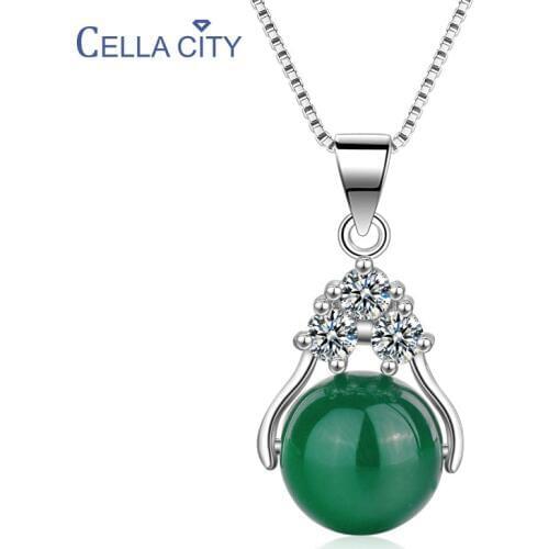 Cellacity Round Green Red Agate Pendant Silver 925 Jewelry Gemstones Necklace for Women Neck Ornament for Anniversary Date Gift