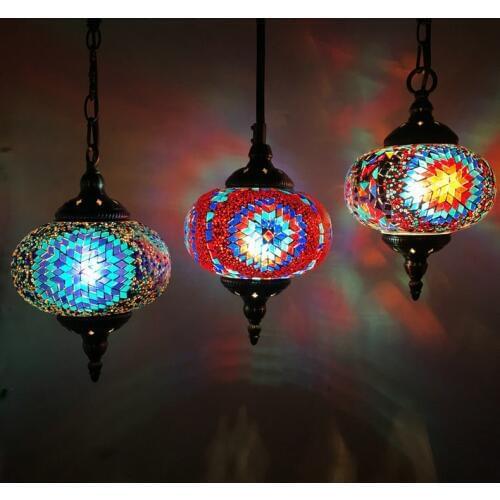 D18CM Turkey Decoration Colorful Stained Glass Hanging Lamp Living room Restaurant Kitchen Bar LED Vintage Mosaic Pendant Light