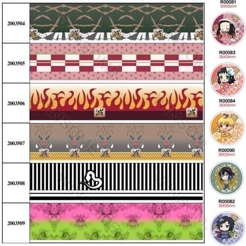 Kimetsu No Yaiba 10yards Japanese cartoon printed grosgrain ribbon,planar resins 30 pcs