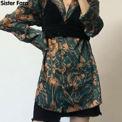 Sister Fara Spring Print Floral Womens Shirt Bra 2 Piece Set Turn-down Collar Casual Blouse Autumn Fashion Woman Blouses 2021