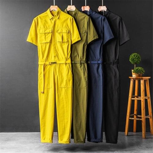 Summer work suit mens jumpsuit and womens casual suit short-sleeved show performance clothes work clothes army green