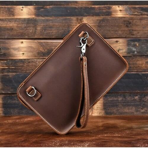 Hot Selling Natural Crazy Horse Leather Mens Clutch Bag