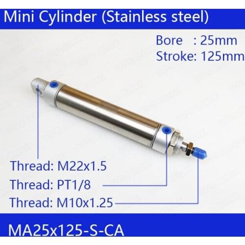 MA25*125 Free shipping Pneumatic Stainless Air Cylinder 25MM Bore 125MM Stroke MA25X125-S-CA Double Action Mini Round Cylinders