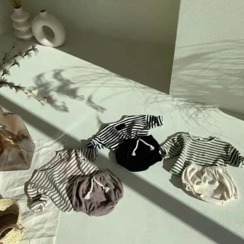 MILANCEL 2021 Spring New Kids Clothing Set O-Neck Long Sleeve Striped Bodysuit 2 Pcs Suit