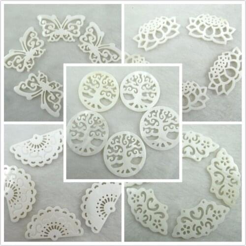 Fashion Natural Sea SHELL hand-carved Leaves Pendant Beads necklace 4PC Jewelry Findings Free shipping