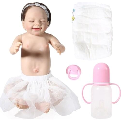 55cm Reborn Girls Soft Body Cute Smiley Newborn Girl Doll Baby Full Silicone