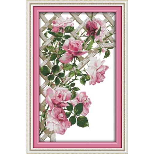 Pink Rose Cross Stitch Kit 14ct 11ct Count Printing Canvas Stitching Embroidery DIY Manual Needlework Home Decoration Painting