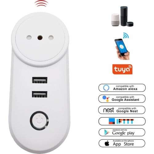 Italy Standard Smart Home 2 USB Ports Wifi Plug Voice Control Wall Socket Work With Alexa Google Home