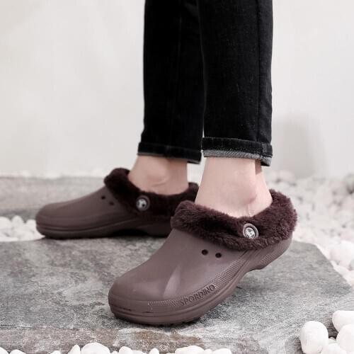 Original RH Eco Unisex Warm Winter Fur Garden Shoes Clog Indoor Casual Warm Home Slippers EVA Flat Clogs Footwear