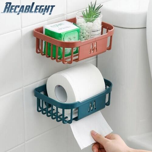 Recableght Wall-Mounted Tissue Storage Rack Hang Hollow Drain Basket Roll Paper Shelf Firm Durable For Kitchen Bathroom Toilet