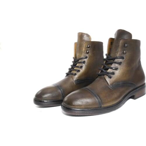 SHENBINS Premium Handmade Olive Combat Boots with Exclusive Injected Leather Soles, Mens Casual Street Style Fashion Footwear