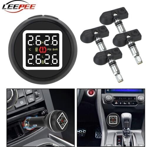 LEEPEE Car Tire Pressure Monitoring System Auto TPMS 4 Sensors Interior Save Fuel Tyre Temperature Alarm Kit Cigarette Lighter