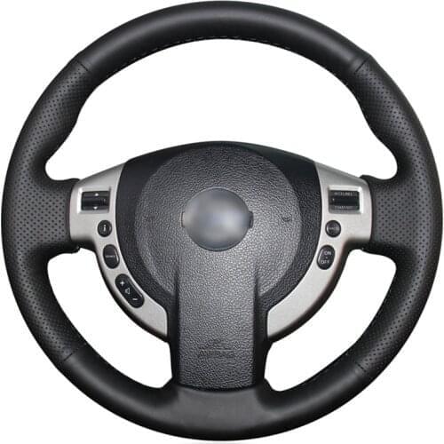 Hand-stitched Black Genuine Leather Car Steering Wheel Cover for Nissan Qashqai 2007-2013 X-Trail NV200 Serena Evalia AD