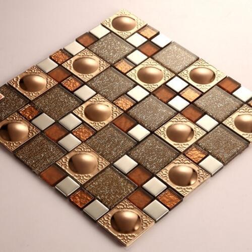 Brown color glass mixed metal mosaic tiles for kitchen backsplash tile bathroom shower mosaic tiles wall cover hallway border