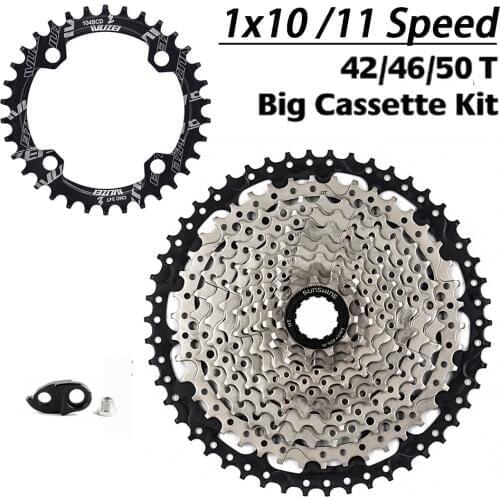 SUNSHINE Bicycle 32T / 34T / 36T / 38T + Cassette 42T / 46T / 50T , 10 speed / 11 Speed Freewheel Big Cassette kit