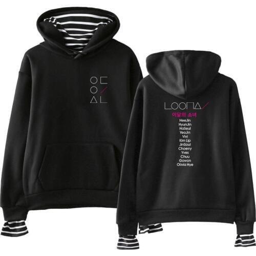 LOONA The Same Style fake two pieces hoodies women men long sleeve hoodie sweatshirt plus size fashion Jacket coat kpop clothes