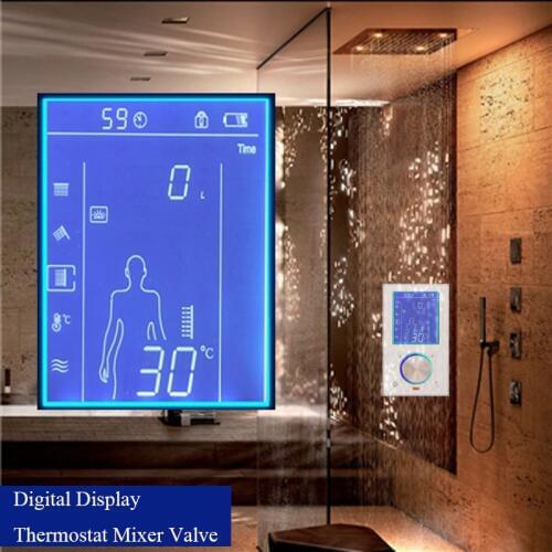 JMKWS LCD Smart Shower Mixer Thermostatic Valve Faucet Digital Display Shower Panel Touch Screen Control Shower System In Wall