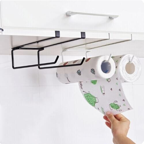 Iron Paper Rack Holder Shelf Kitchen Organizer Cupboard Hanging Paper Towel Holder Rack Tissue Cling Film Storage Rack Box