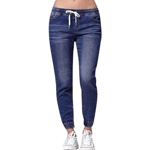 Drawstring Jeans Women 2021 Street Style Sexy Mid Rise Distressed Trouser Stretch Skinny Denim Pencil Pants Streetewear Jeans