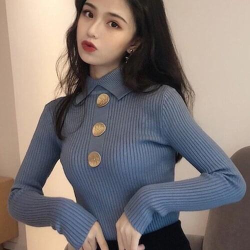 Woman Sweaters Pullover Cored Yarn Lapel Knitwear Long Sleeve Autumn and Winter Women Femme Chandails
