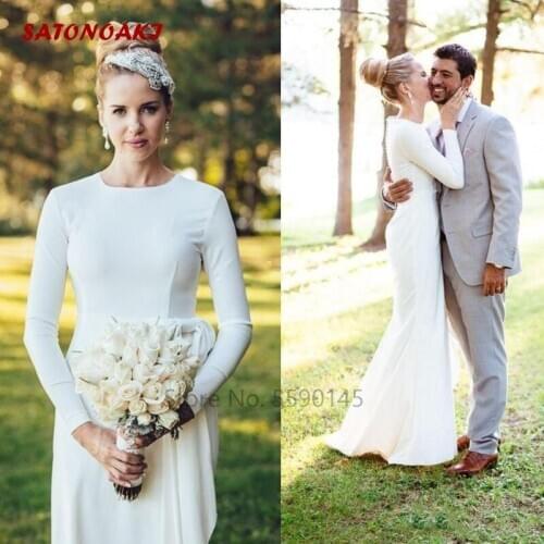 2020 Simple Mermaid Wedding Dress Long Sleeve Floor Length Muslim Garden Country Beach Bridal Gowns Vestido De Novia Undefined