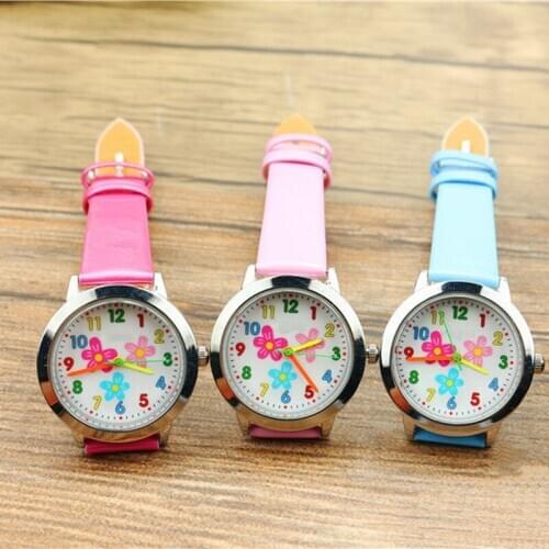 1PC 3D Flower Cartoon Kids Watches Childrens Watches for Girls Cartoon Baby Watch Leather Kids Watch Clock 2 colors