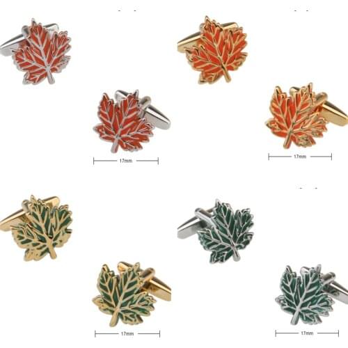 10pairs/lot Maple Leaf Cufflinks Copper Enamel Red Maple Leaves Cuff Links Mens Jewelry Accessory Wholesale
