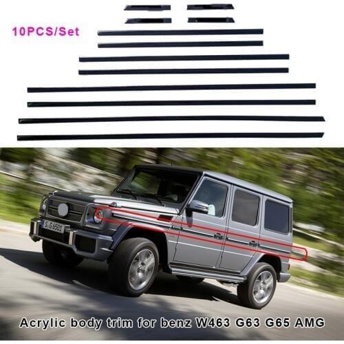 10pcs Acrylic Side Body Moulding Cover Trim Accent For Benz AMG BRABUS W463 G63 G65 G500 Sticker Accessories car styling