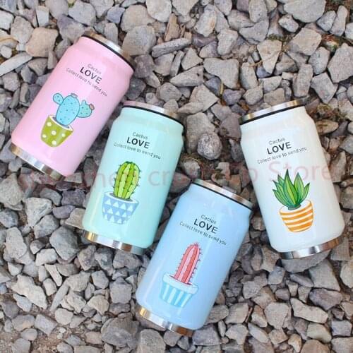 10pcs Cute Plant Pattern Straw Thermos Mug Stainless Steel Vacuum Flasks Thermal Bottle Kid Child Cans Cup Thermocup 300ml